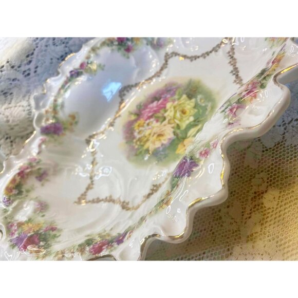 Carl Tielsch Altwasser Germany Bowl Porcelain Scallops Large Antique Handled Ruf - Picture 4 of 15